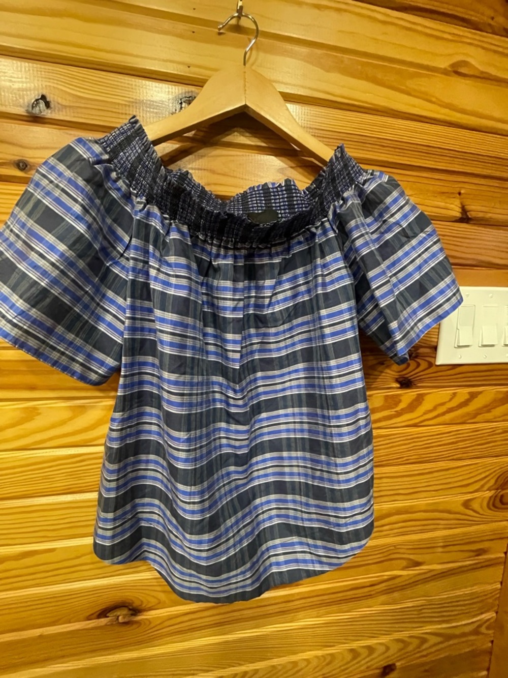 J. Crew Blue and White Striped Smocked Top